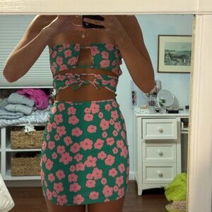 Beginning boutique Floral Strapless Dress with Cutouts